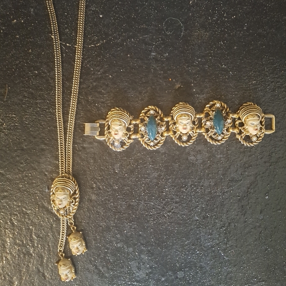 Impressive 1950's Selro Selini Elaborate Asian Princess Necklace and Bracelet - Picture 1 of 12